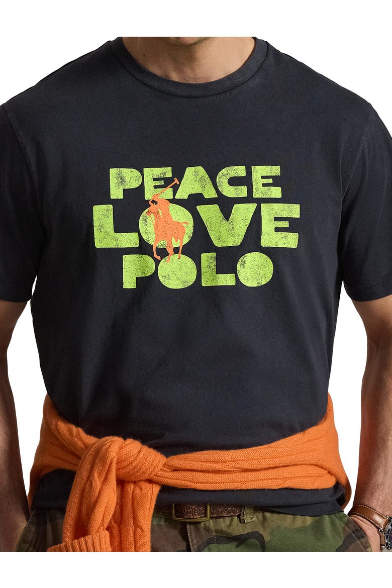 Big & Tall Peace Love Polo Graphic Tee, Alternate, color, POLO BLACK