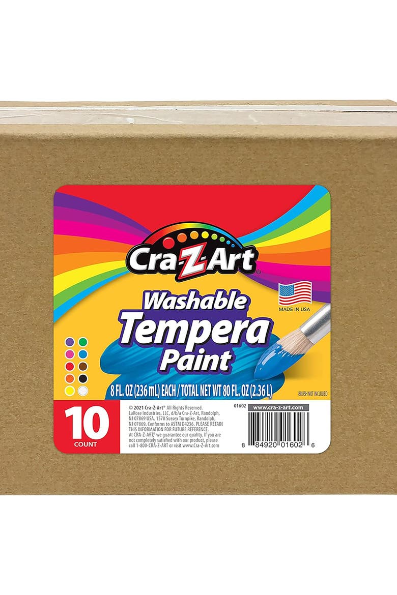 Classroom Pack Washable Tempera Paints 10 Bottles, 8 oz Each, Alternate, color, Multicolored