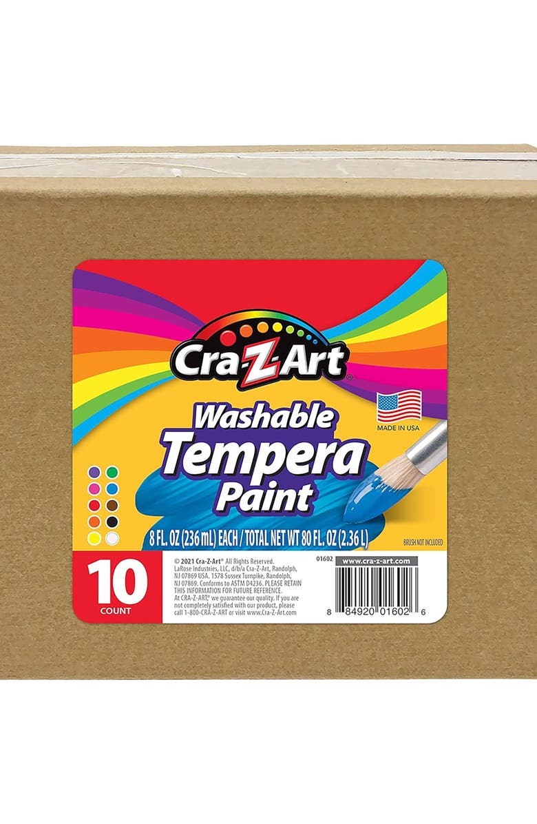 CRA-Z-ART Classroom Pack Washable Tempera Paints 10 Bottles, 8 oz Each, Alternate, color, Multicolored