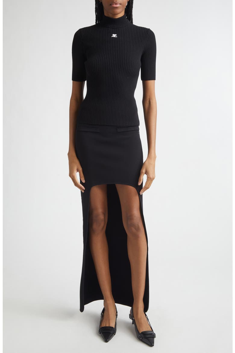 Asymetric Knit Skirt, Alternate, color, BLACK