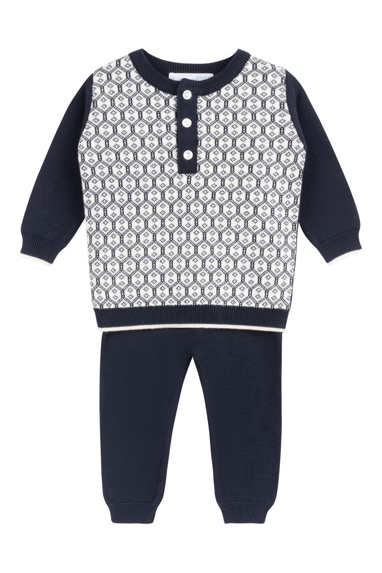 Cotton Diamond Jacquard Sweater & Pants Set, Main, color, NAVY