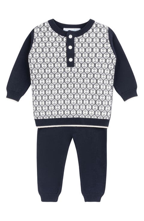 Cotton Diamond Jacquard Sweater & Pants Set (Baby)