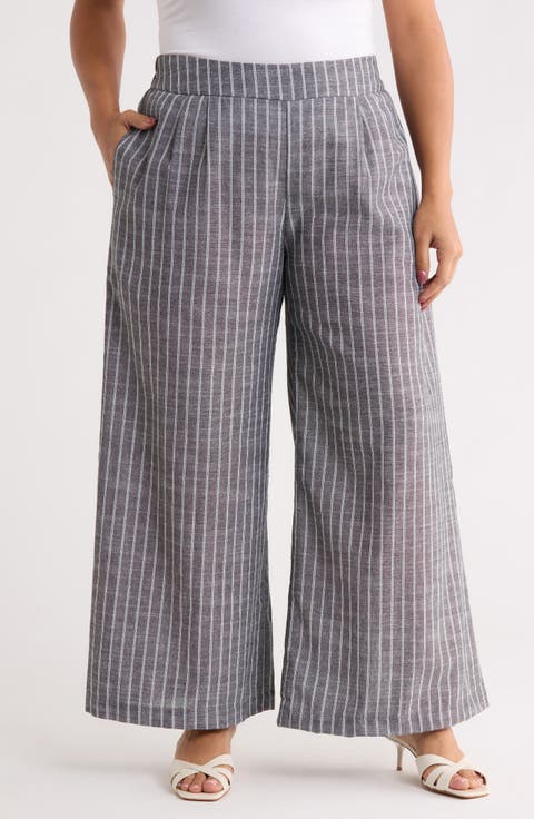 Tropical Print Wide Leg Pants (Plus)