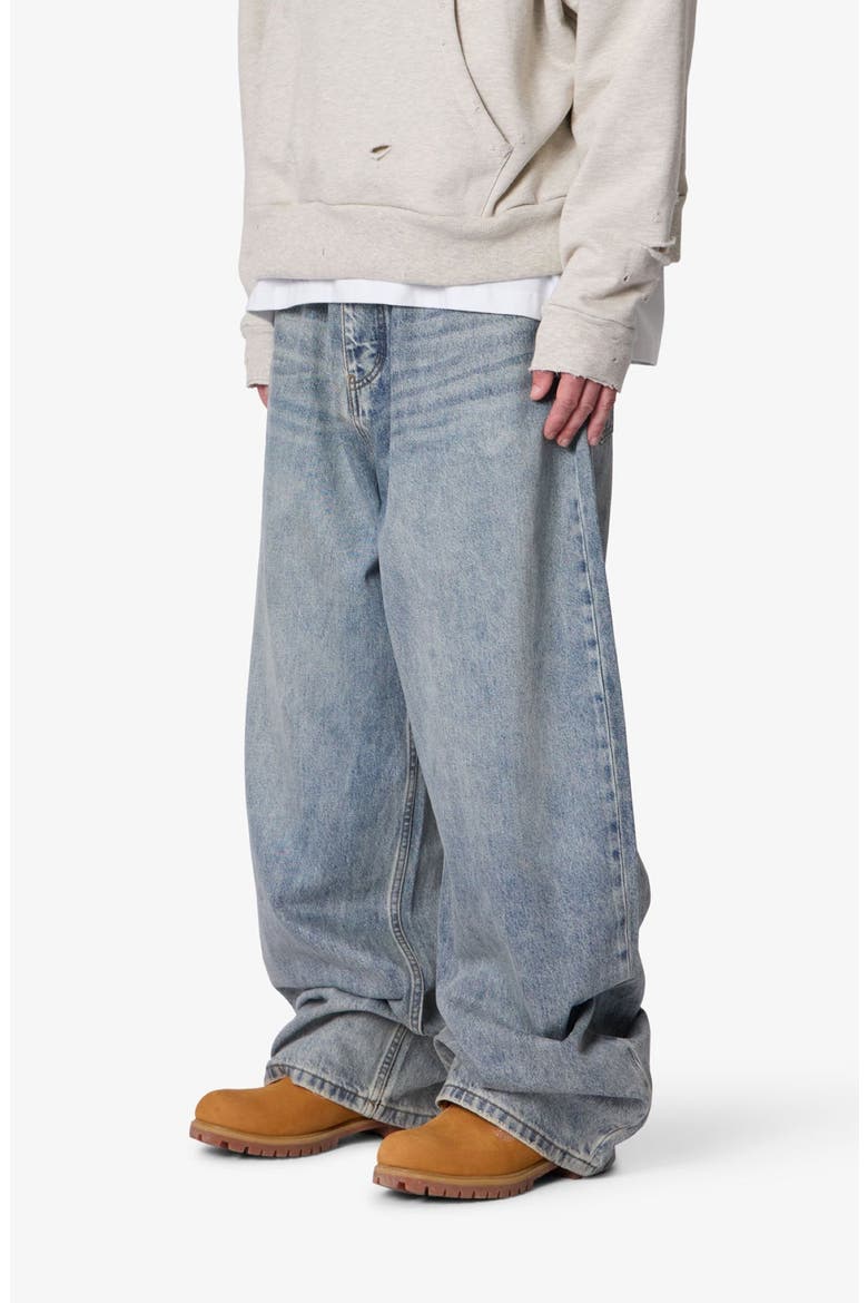 Mega Baggy Waxed Denim Jeans, Alternate, color, MEDIUM BLUE