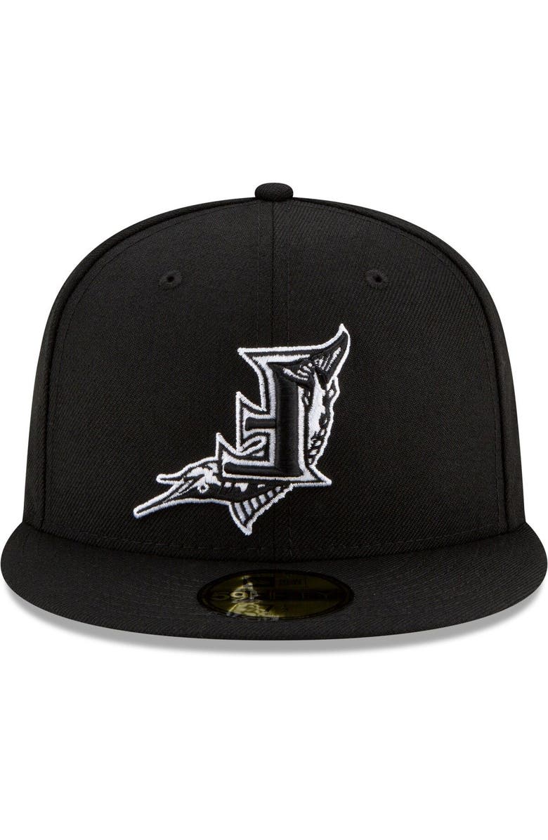 New Era Men's New Era Black Florida Marlins Upside Down Logo 59FIFTY Fitted Hat, Alternate, color,