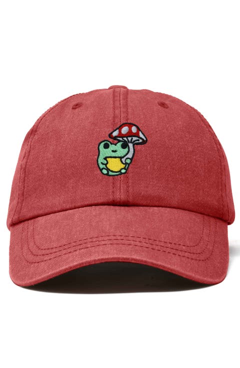 Mushroom Frog Embroidered Hat