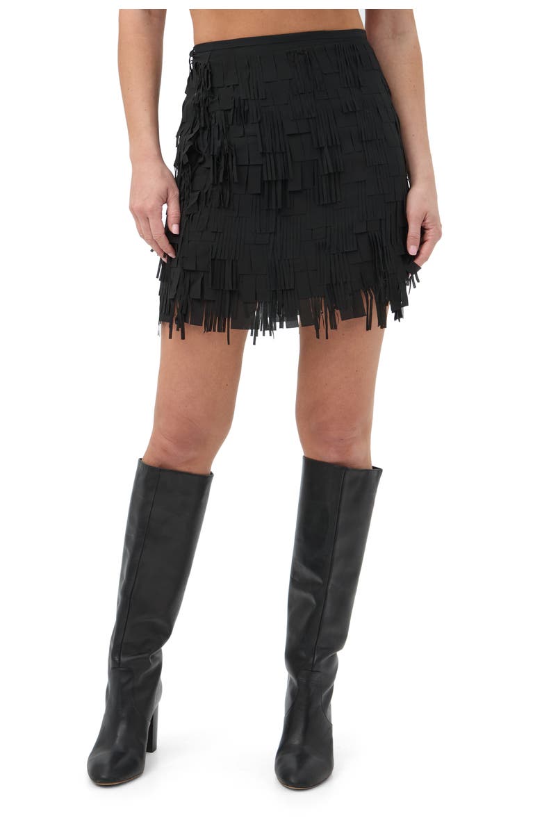 Trina Turk Rico Fringe Mini Skirt, Main, color, Black