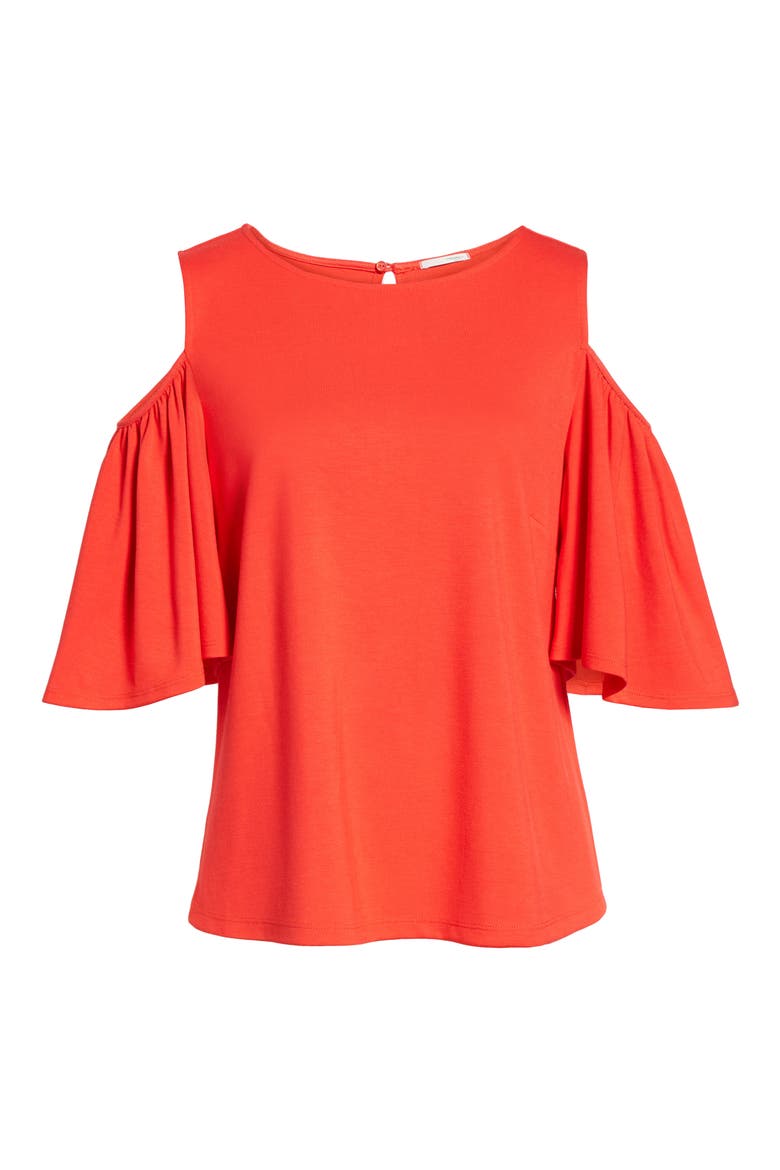 Knit Cold Shoulder Top, Alternate, color, TANGERINE