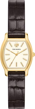 Tory Burch Eleanor Curve Croc Embossed Leather Strap Watch, 23mm x 31mm