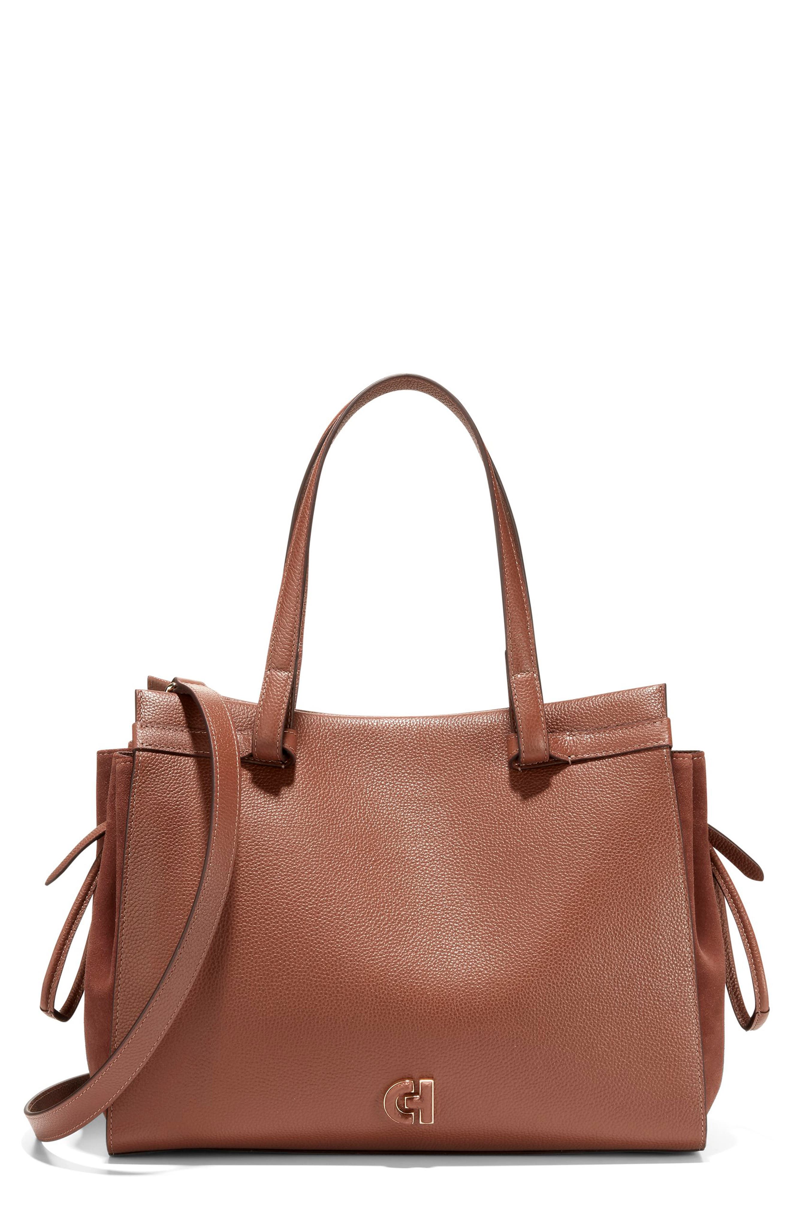 Grand Ambition Leather Cinched Satchel Bag, Main, color, DARK SEQUOIA