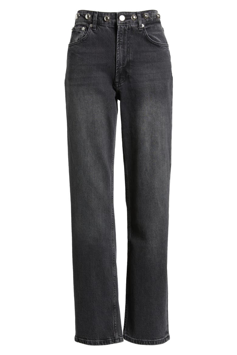 Topanga Studded High Waist Straight Leg Jeans, Alternate, color, WASHED BLACK STUDDED