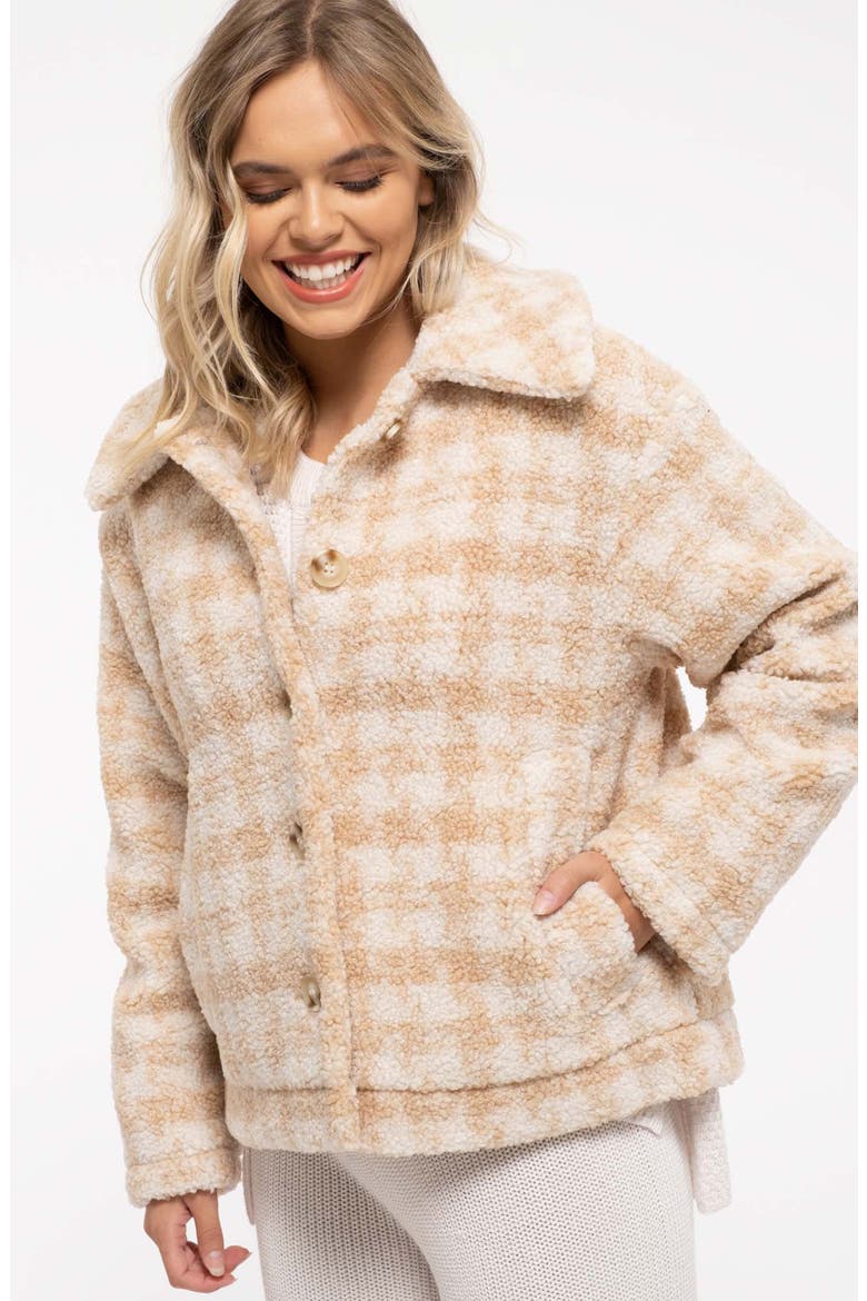 Houndstooth Faux Shearling Jacket, Alternate, color, BEIGE