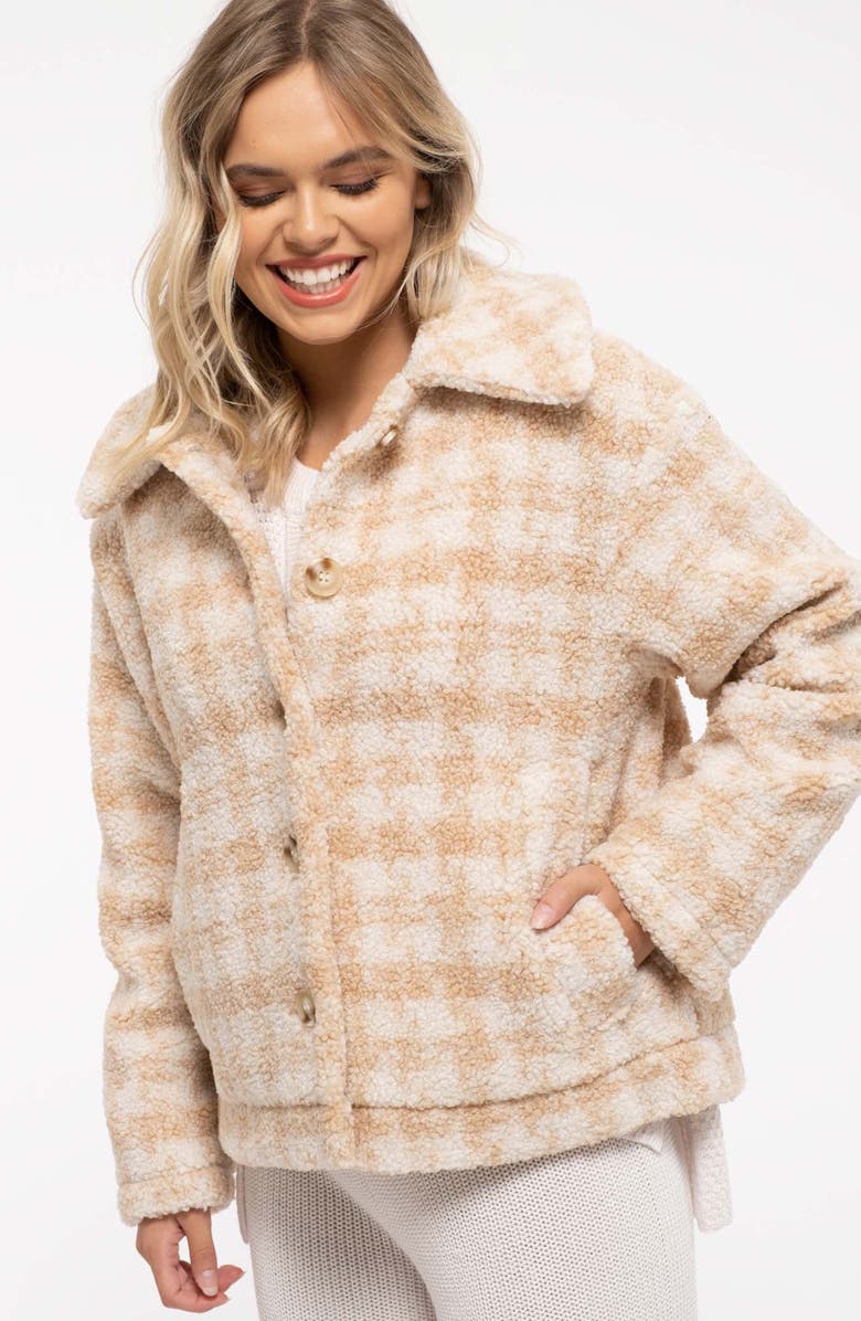 Blu Pepper Houndstooth Faux Shearling Jacket, Alternate, color,