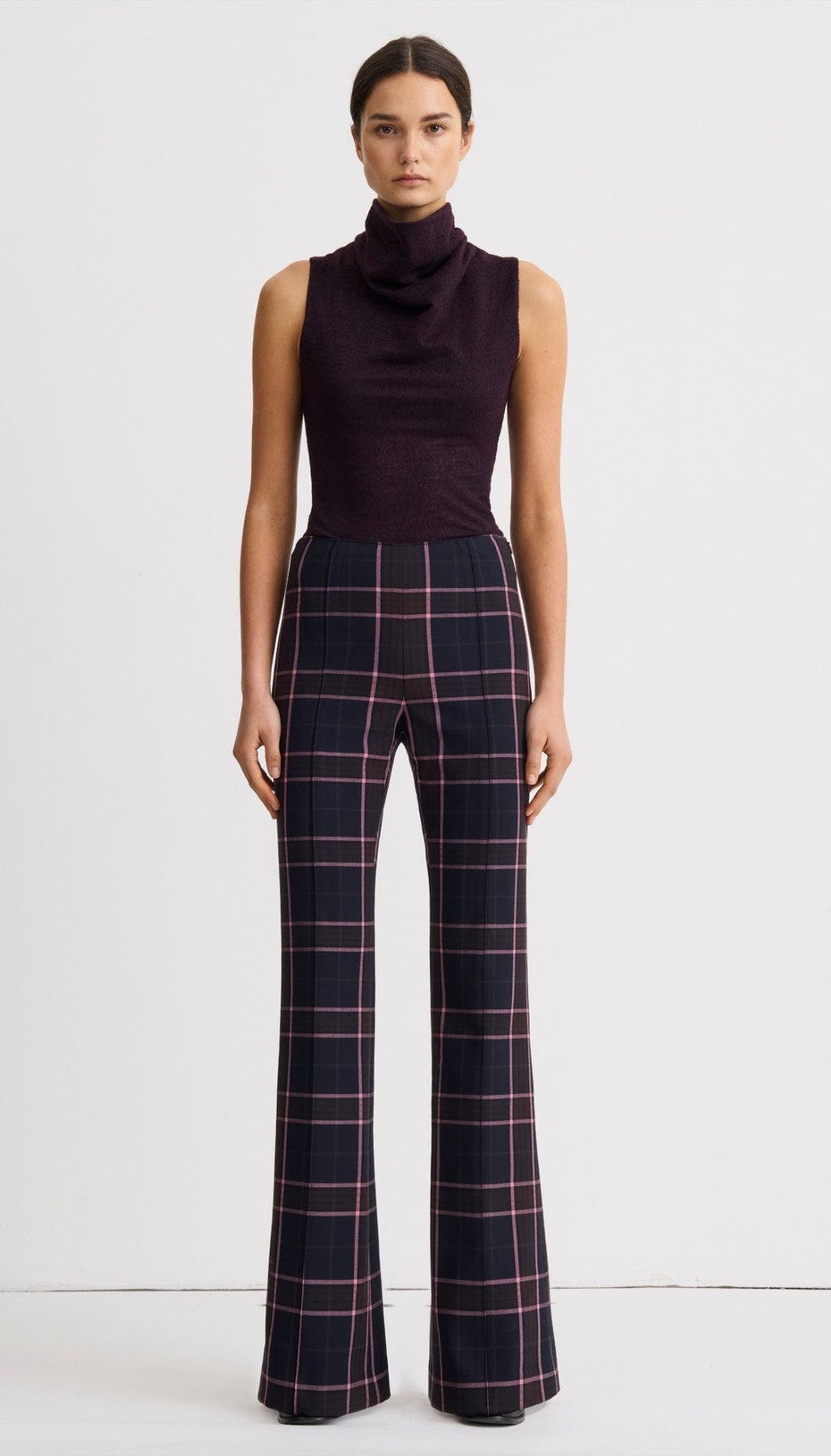 Smythe Plaid Pintuck Flare Pant (Women) | Nordstrom