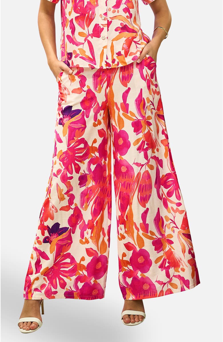 Yumi Abstract Floral Wide Leg Trousers, Main, color, Pink