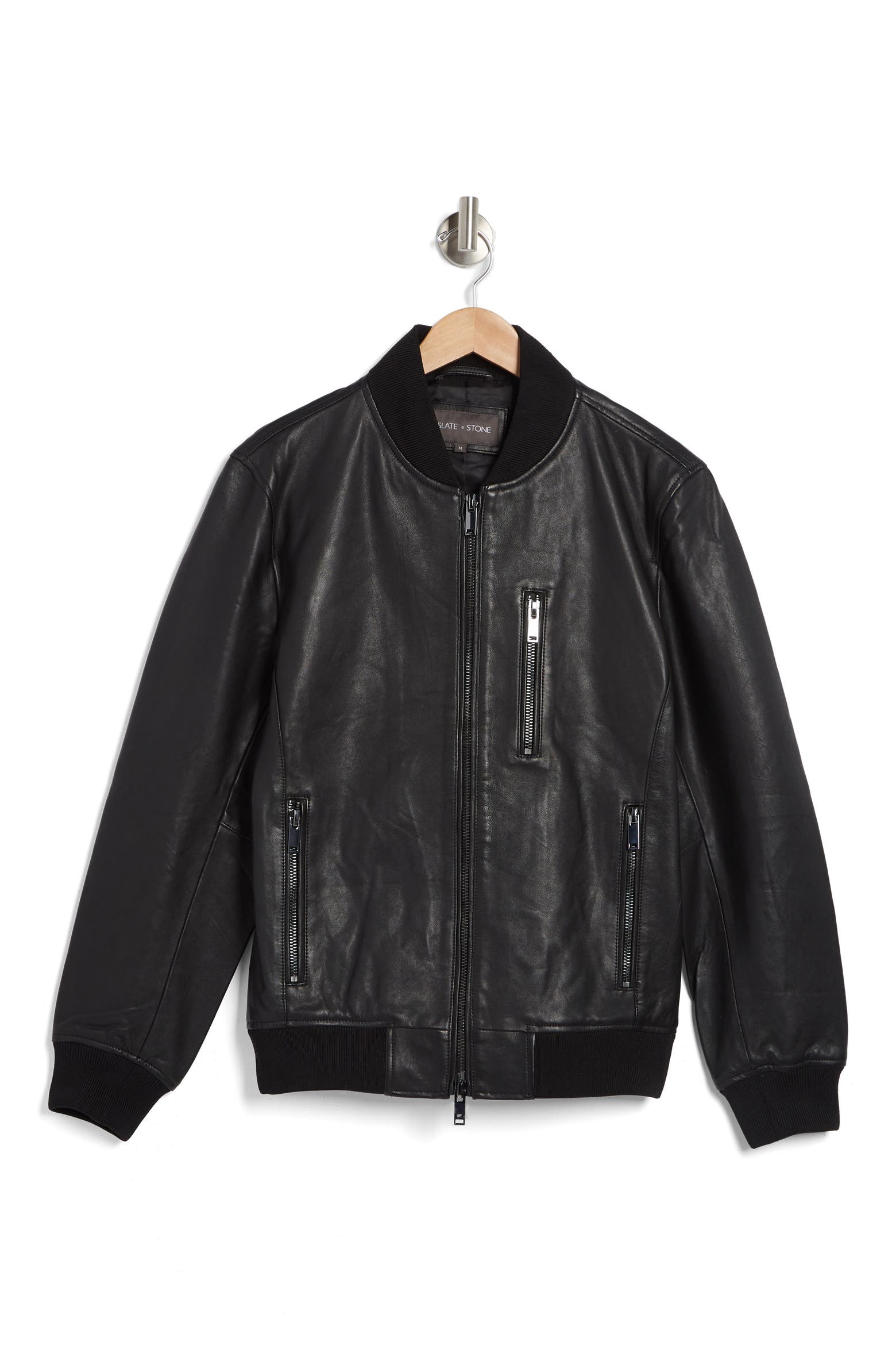 Stone Slates Rack Slate & Stone Leather Bomber Jacket (Men) | Nordstromrack