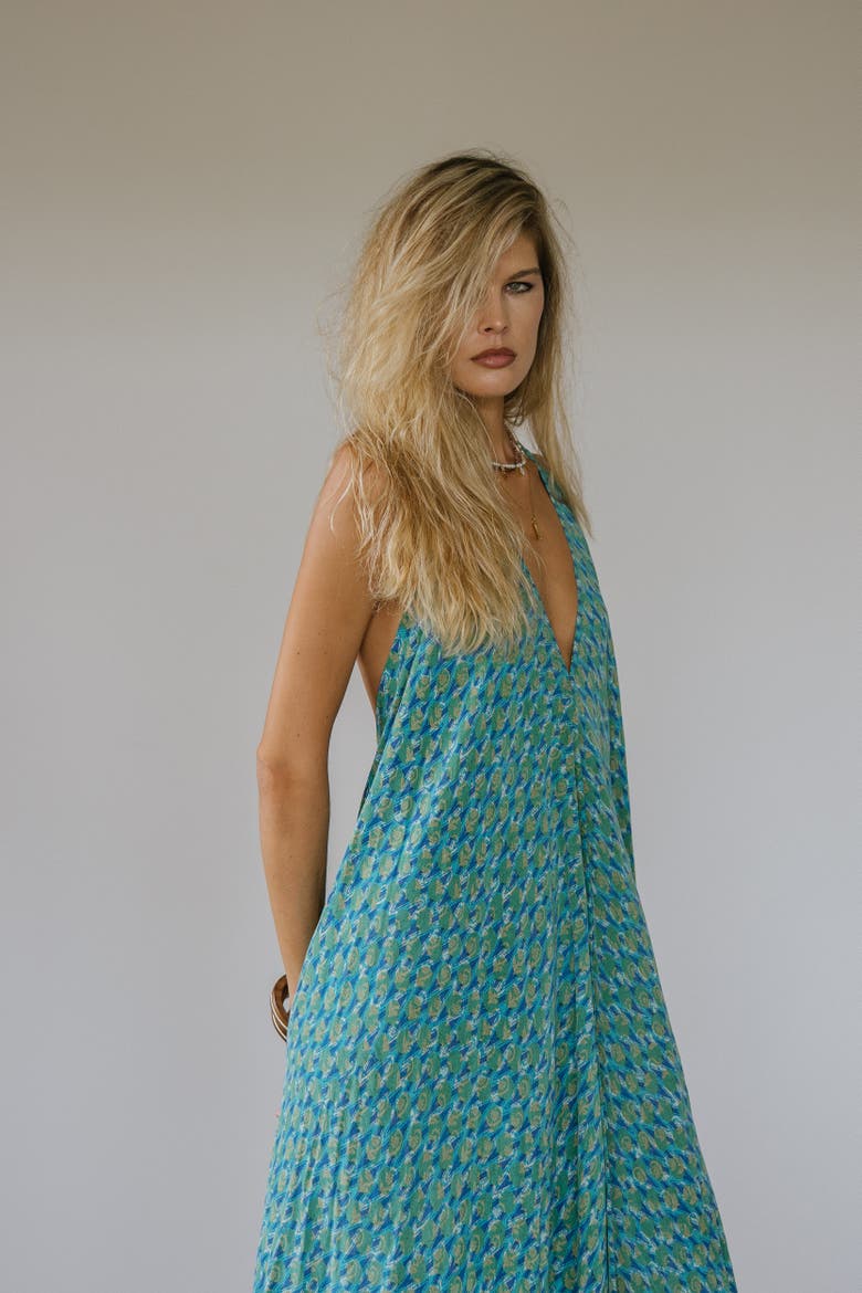 Classic Silk Dress Moksha, Alternate, color, Truquoise Print
