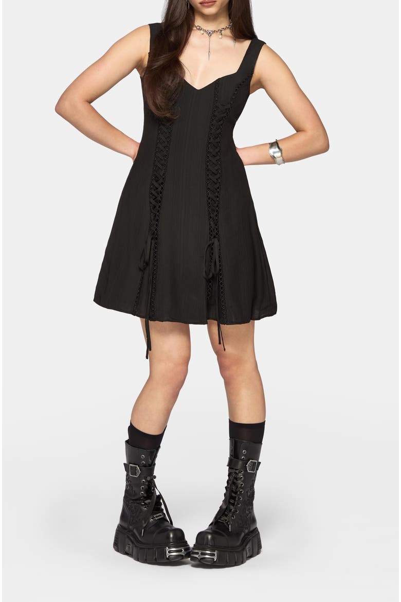 Tasmina Lace Up Front Mini Dress, Alternate, color, Black