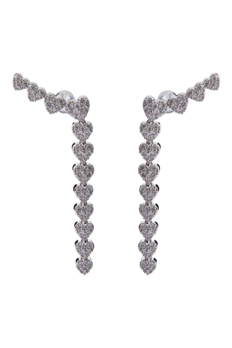 Cubic Zirconia Heart Climber Earrings, Alternate, color, SILVER