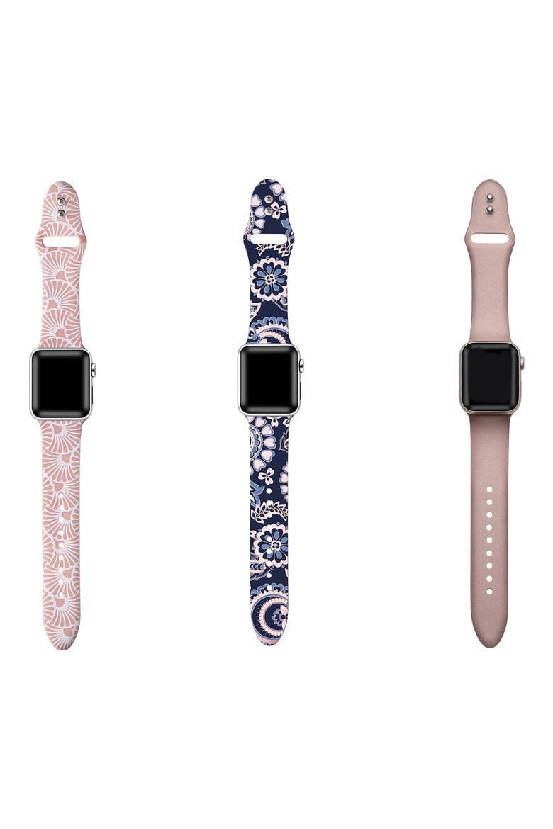 Assorted 3-Pack Silicone Apple Watch® Watchbands, Alternate, color, PINK/ NAVY MULTI