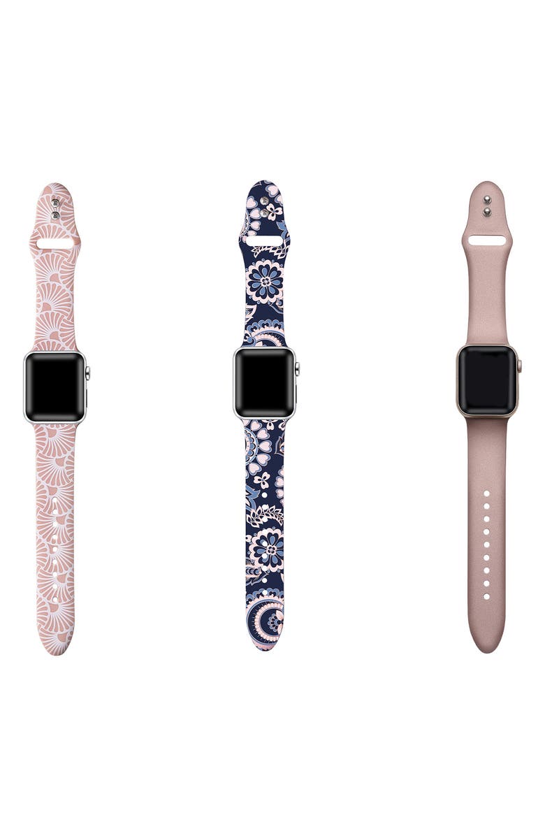 The Posh Tech Assorted 3-Pack Silicone Apple Watch<sup>®</sup> Watchbands, Alternate, color, Pink/ Navy Multi
