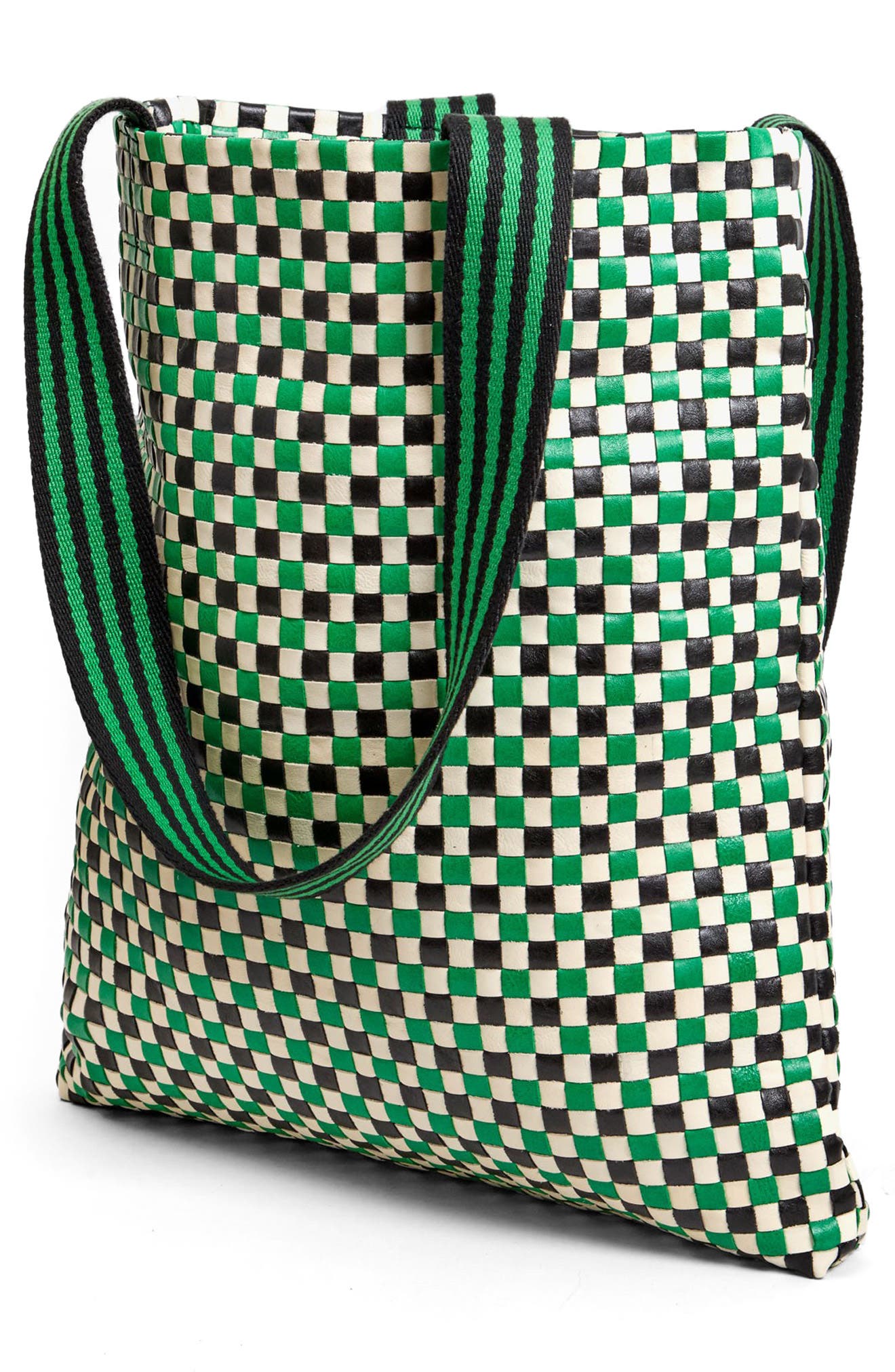 Clare V. Carryall Woven Leather Tote, Alternate, color, Green Apple Multi Woven Checke