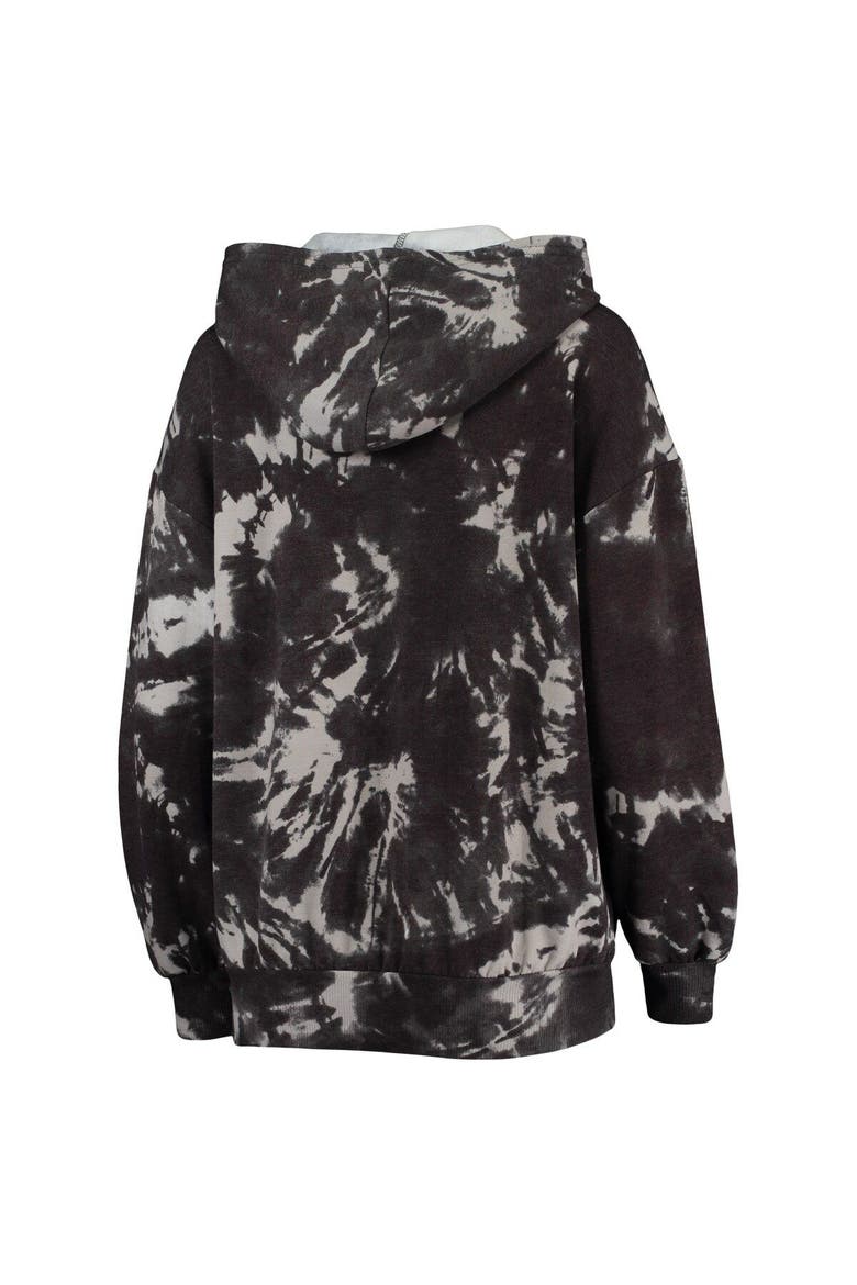 Women's Majestic Threads Black Brooklyn Nets Burble Tie-Dye Tri-Blend Pullover Hoodie, Alternate, color, Black