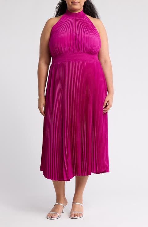 Pleated High Neck Dress (Plus)