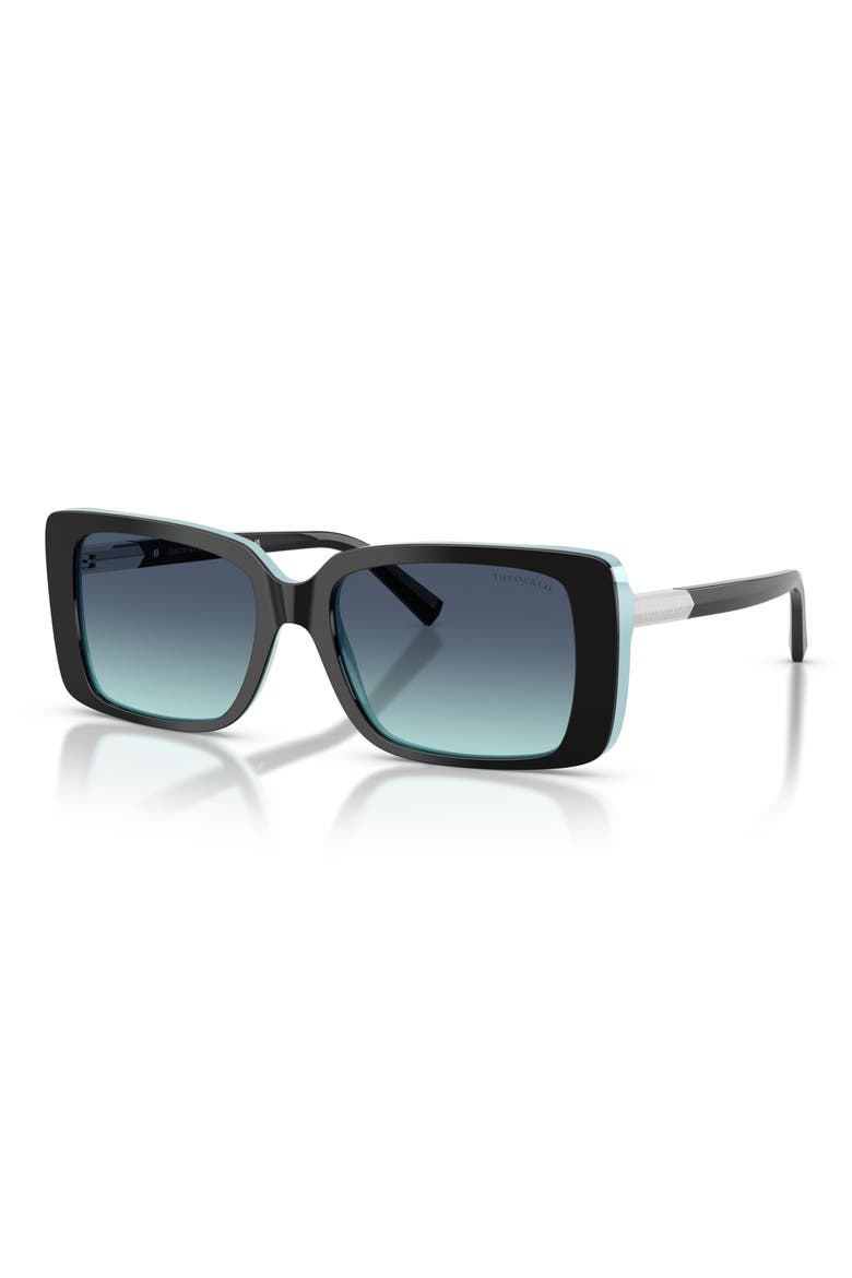 55mm Gradient Rectangular Sunglasses, Alternate, color, BLACK ON TIFFANY BLUE / AZURE