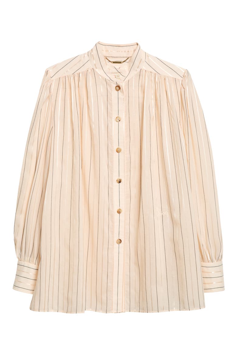 Stripe Cotton & Silk Blend Poplin Button-Up Shirt, Main, color, PINK/ BLACK