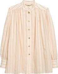 Chloé Stripe Cotton & Silk Blend Poplin Button-Up Shirt