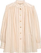 Chloé Stripe Cotton & Silk Blend Poplin Button-Up Shirt