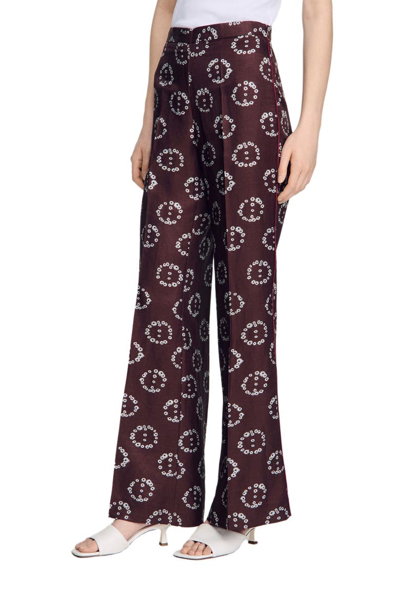 Floral-print floaty trousers, Main, color, Brown