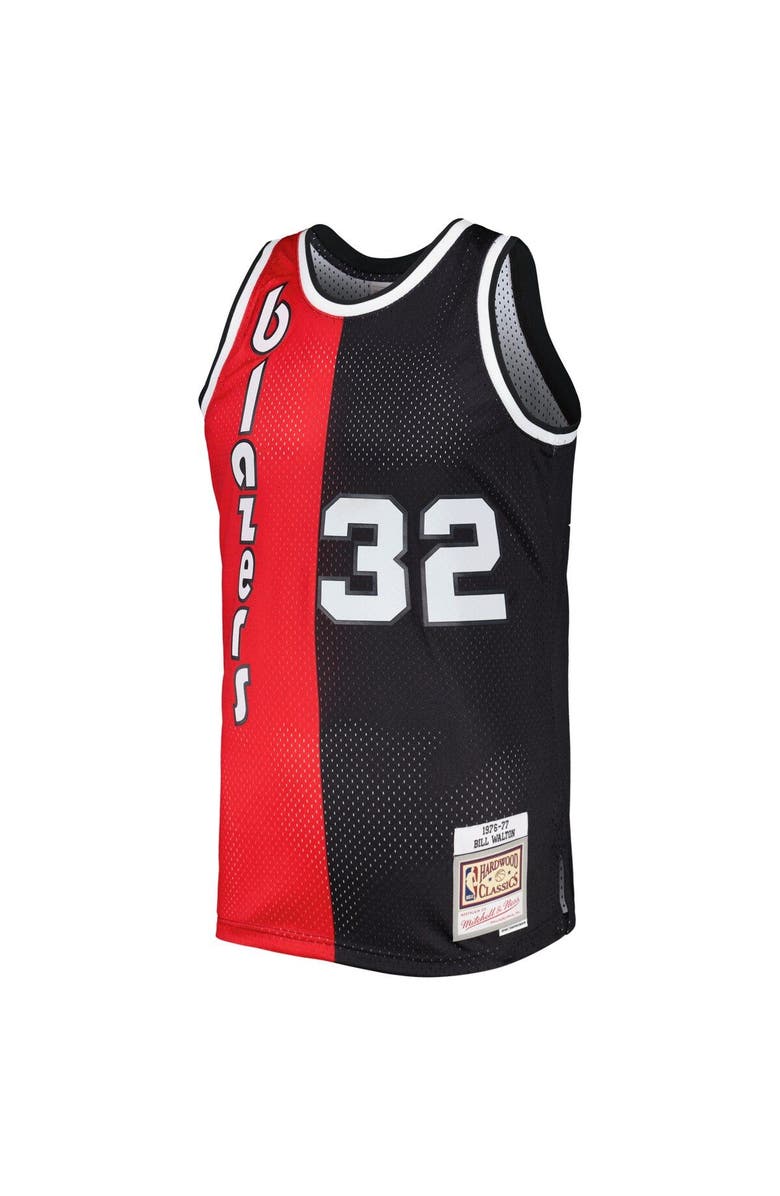 Mitchell & Ness Men's Mitchell & Ness Bill Walton Red/Black Portland Trail Blazers Hardwood Classics 1976/77 Split Swingman Jersey, Alternate, color, 