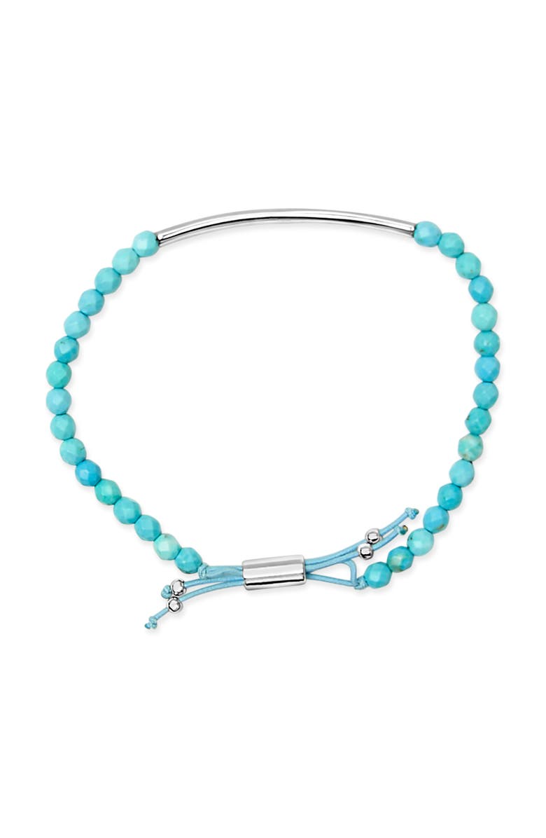 Haus of Brilliance Sterling Silver Turquoise Beads Station Bracelet with Bolo Clasp, Alternate, color, Silver