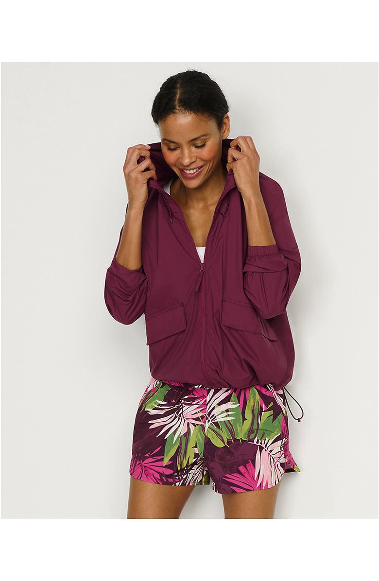 Lands' End UPF Packable Hooded Windbreaker Jacket, Alternate, color, Burgundy Spritz