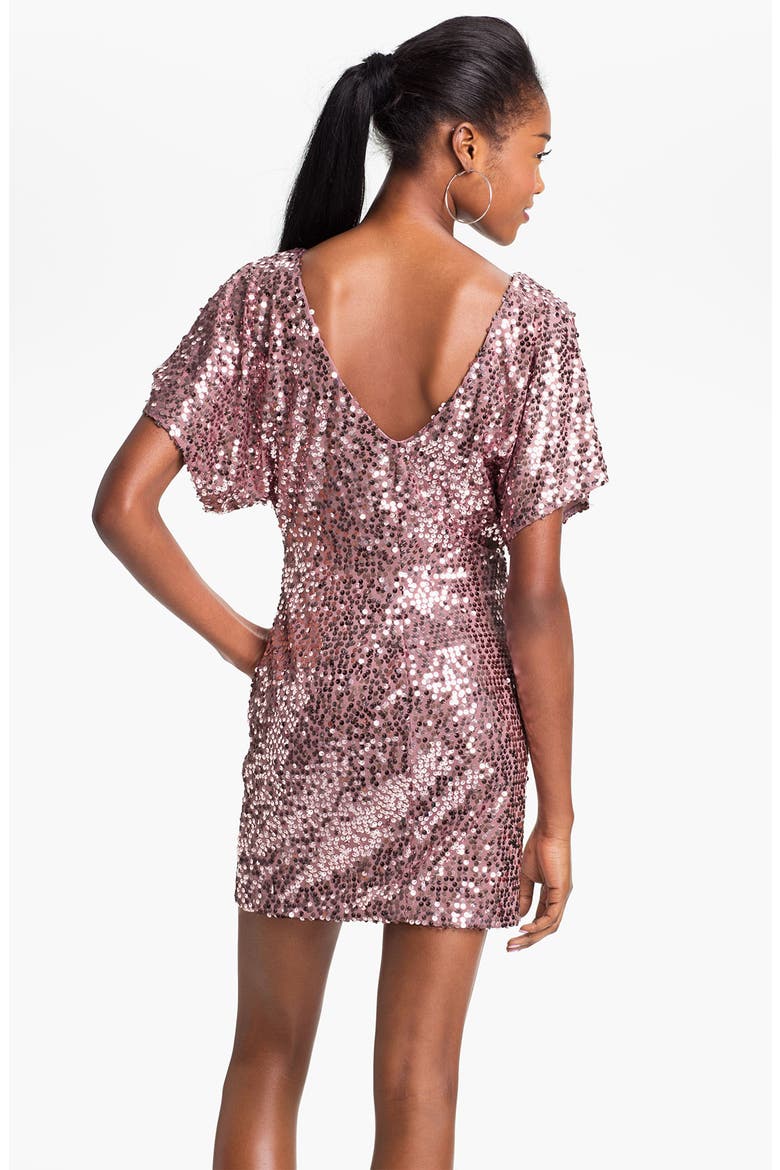 Cold Shoulder Sequin Dress, Alternate, color, DUSTY ROSE