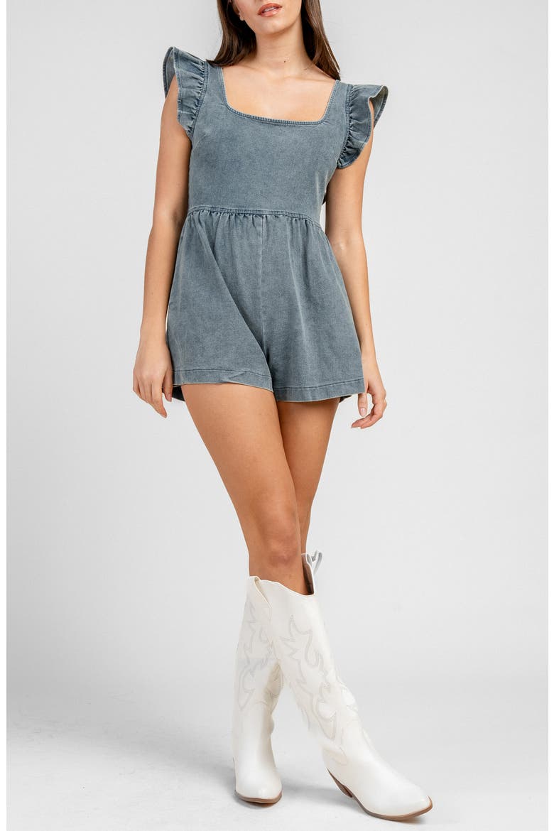 Ruffled Shoulder Denim Romper, Alternate, color, LIGHT DENIM