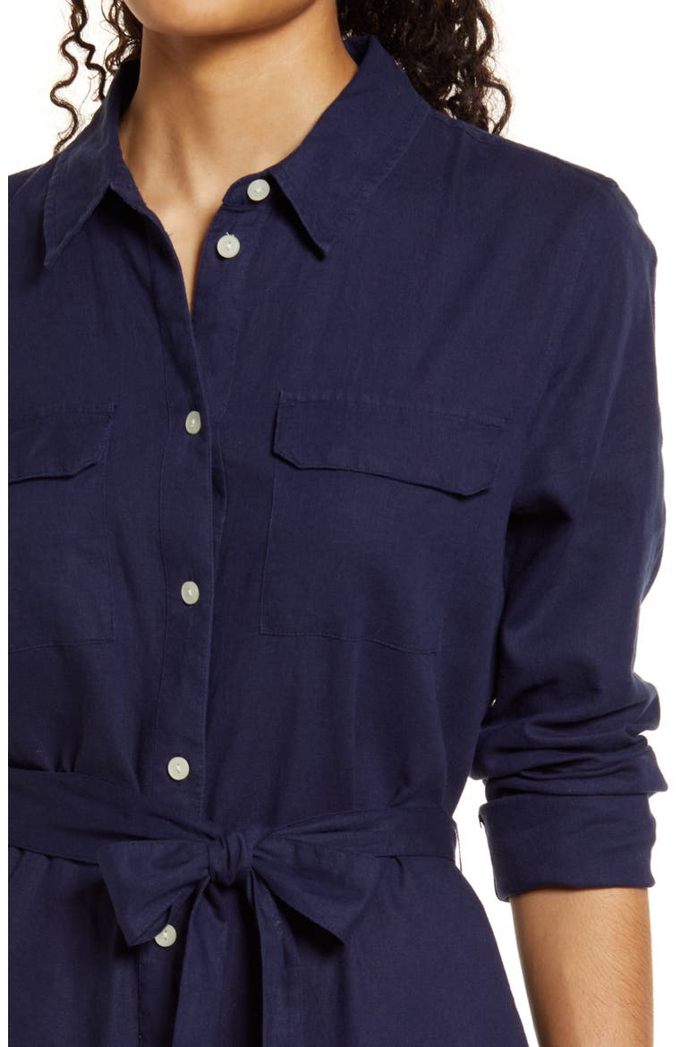 Linen Blend Shirtdress, Alternate, color, NAVY PEACOAT