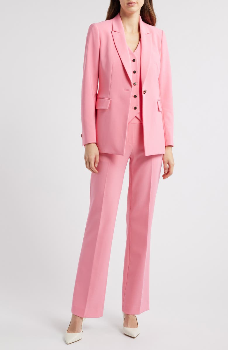 Anne Klein One-Button Stretch Knit Blazer, Main, color, Pink Dahlia