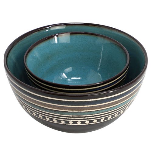 Gibson Cafe Versailles 16 Piece Double Bowl Dinnerware Set In Blue