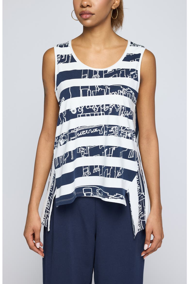 Ondine Striped High-Low Top, Main, color, Navy