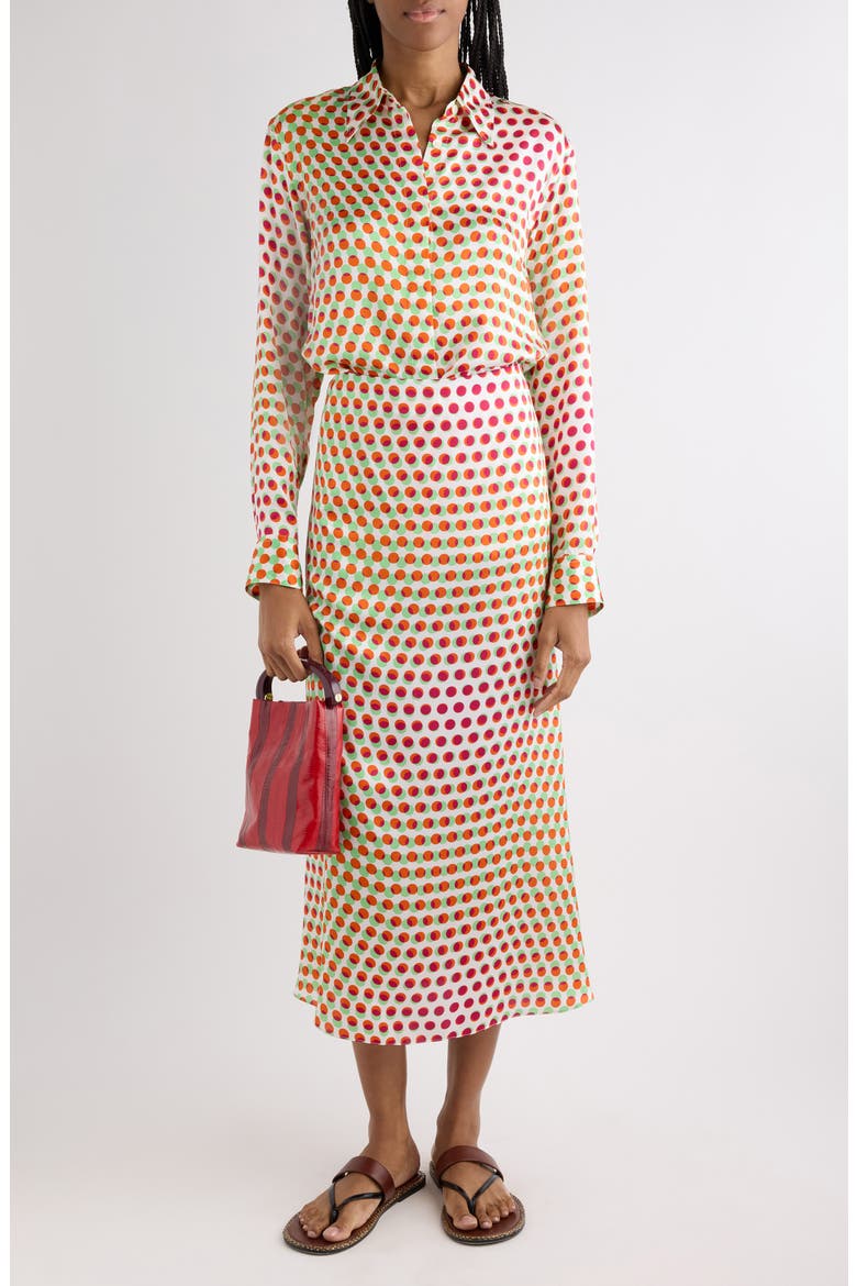 Chowy Optical Layered Polka Dot Silk Button-Up Shirt, Alternate, color, ECRU