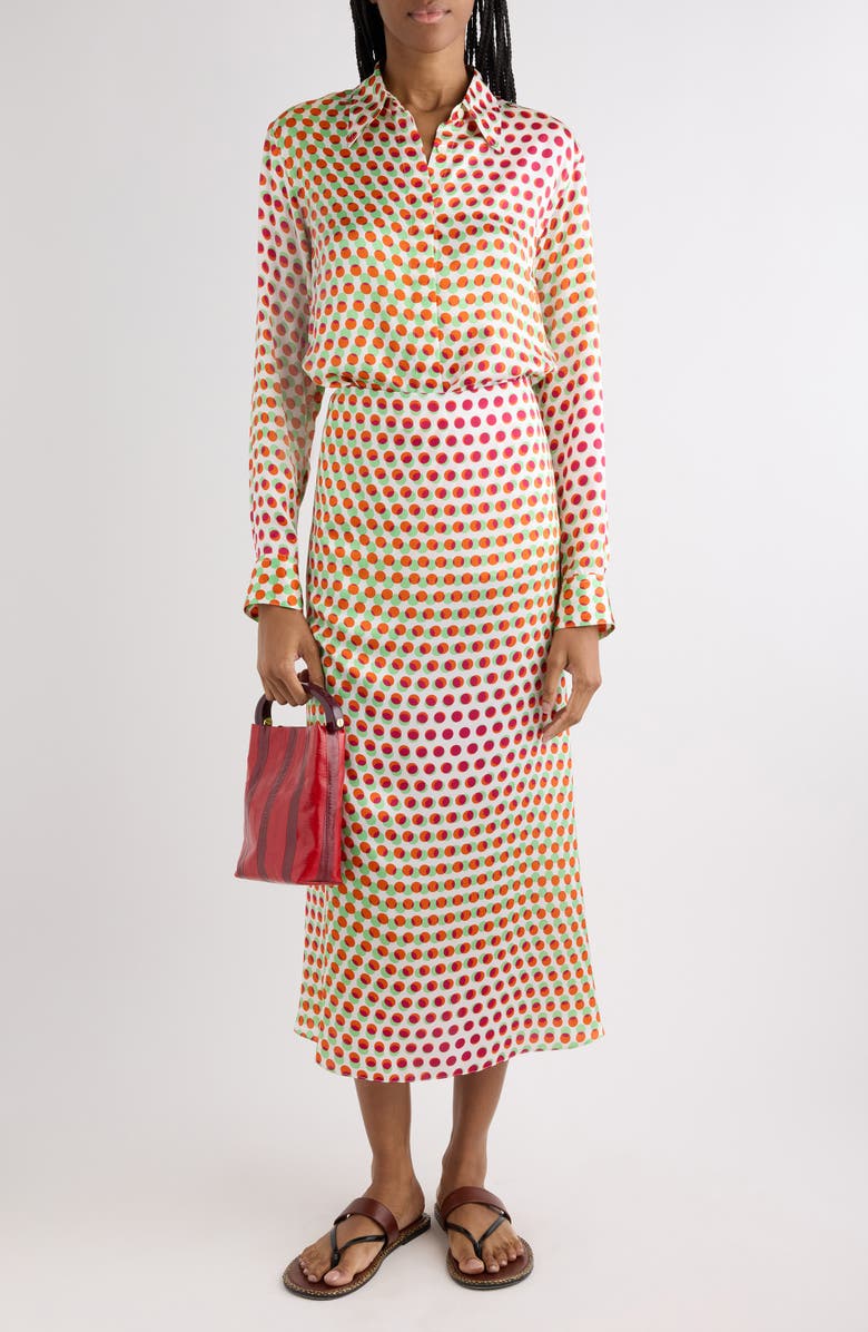 Dries Van Noten Chowy Optical Layered Polka Dot Silk Button-Up Shirt, Alternate, color, Ecru