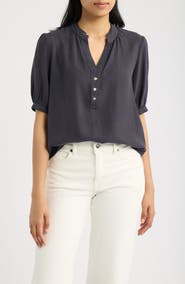 Cloth & Stone Puff Sleeve Half Placket Top