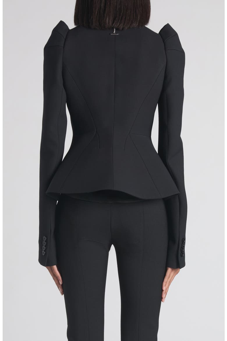 Pleated Puff Shoulder Stretch Wool Crop Jacket, Alternate, color, BLACK