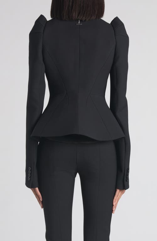 Alexander Mcqueen Mcqueen Pleated Puff Shoulder Stretch Wool Crop Jacket In Black