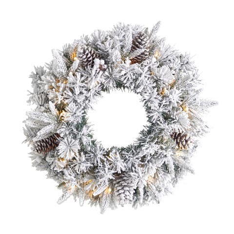 20-in Flocked Artificial Christmas Wreath with 35 Warm White LED Lights