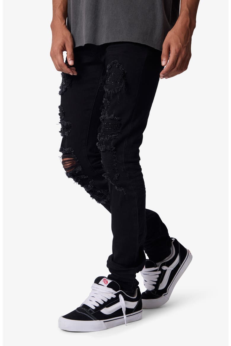 Rhinestone Detail Ripped & Distressed Skinny Jeans, Alternate, color, BLACK