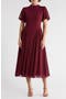 Mock Neck Puff Sleeve A-Line Midi Dress